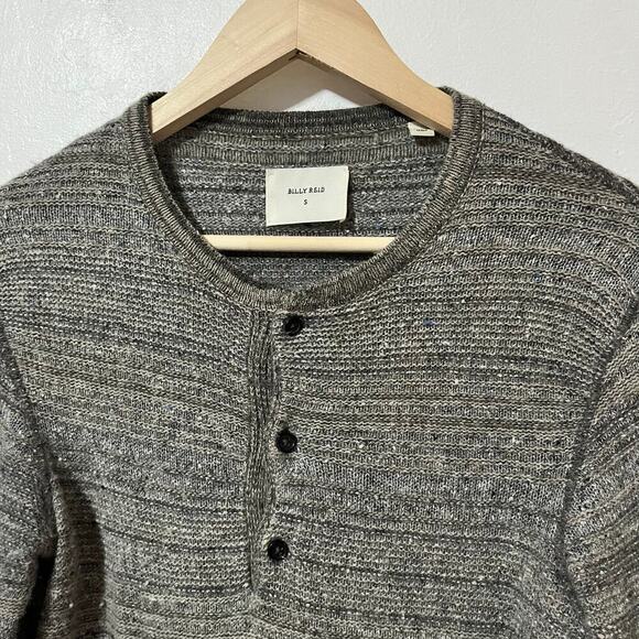 Billy Reid Men’s Textured Wool Blend Henley Sweater Size S Gray Made in Italy - Picture 5 of 12